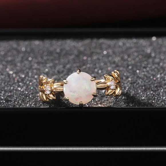 "Dainty Opal CZ Gold Plated Beautiful Fashion Leaf Trendy Ring Women, UN… - Picture 2 of 5